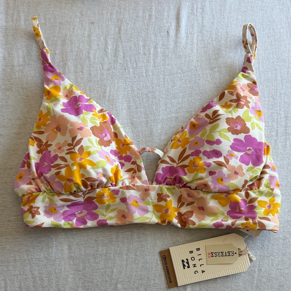 Billabong Floral Bikini Top in Pink, Yellow & Cream